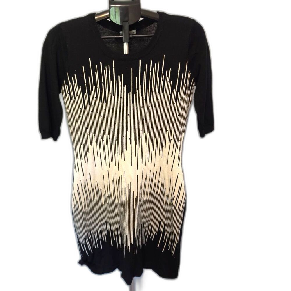 Allison Brittney Black White Sweater Dress Lightweight Size Medium M Rhinestones